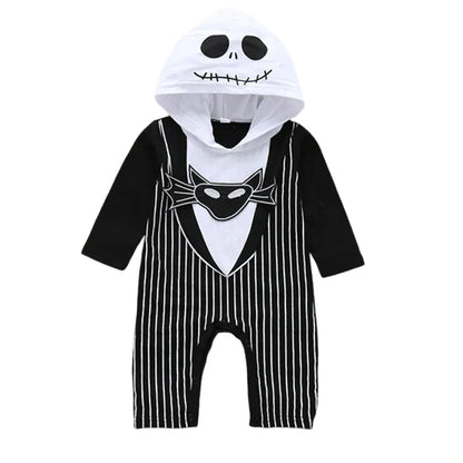Baby Boy Halloween Cosplay Clothes Jack Nightmare Before Xmas Romper Christmas Cotton Striped  Hooded Jumpsuit for 0-24 Months