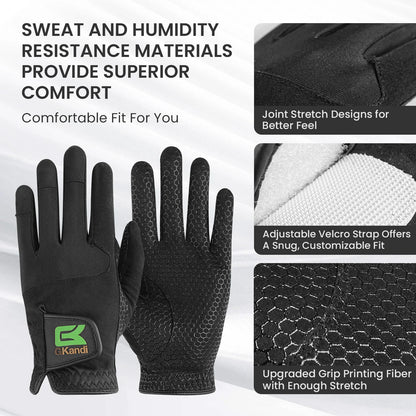 Golf Gloves Men All Weather Anti-Slip Value 2 Pack, Men's Golf Gloves Rain Grip Flexible Durable Left Hand Right