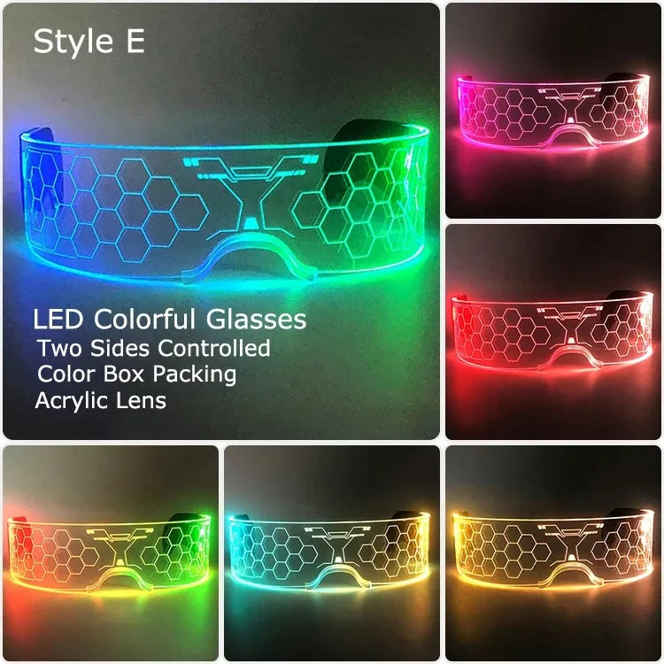 Halloween Party Glasses LED Light Up Cyberpunk Glasses Glowing Cool Goggles for Man Women Futuristic Cosplay Bar Party Props