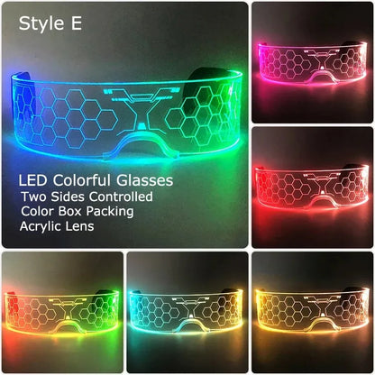 Halloween Party Glasses LED Light Up Cyberpunk Glasses Glowing Cool Goggles for Man Women Futuristic Cosplay Bar Party Props