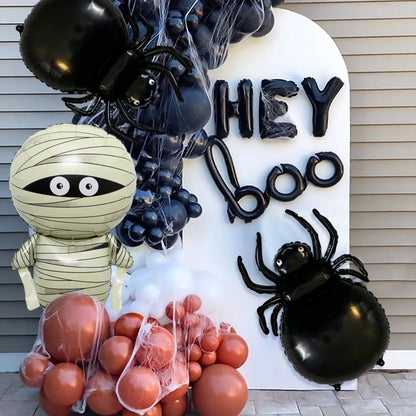 3pcs Mummy Spider Halloween Foil Balloons, Suitable for Halloween Parties, Scary Mummy Horror Spider Theme Decoration Supplies