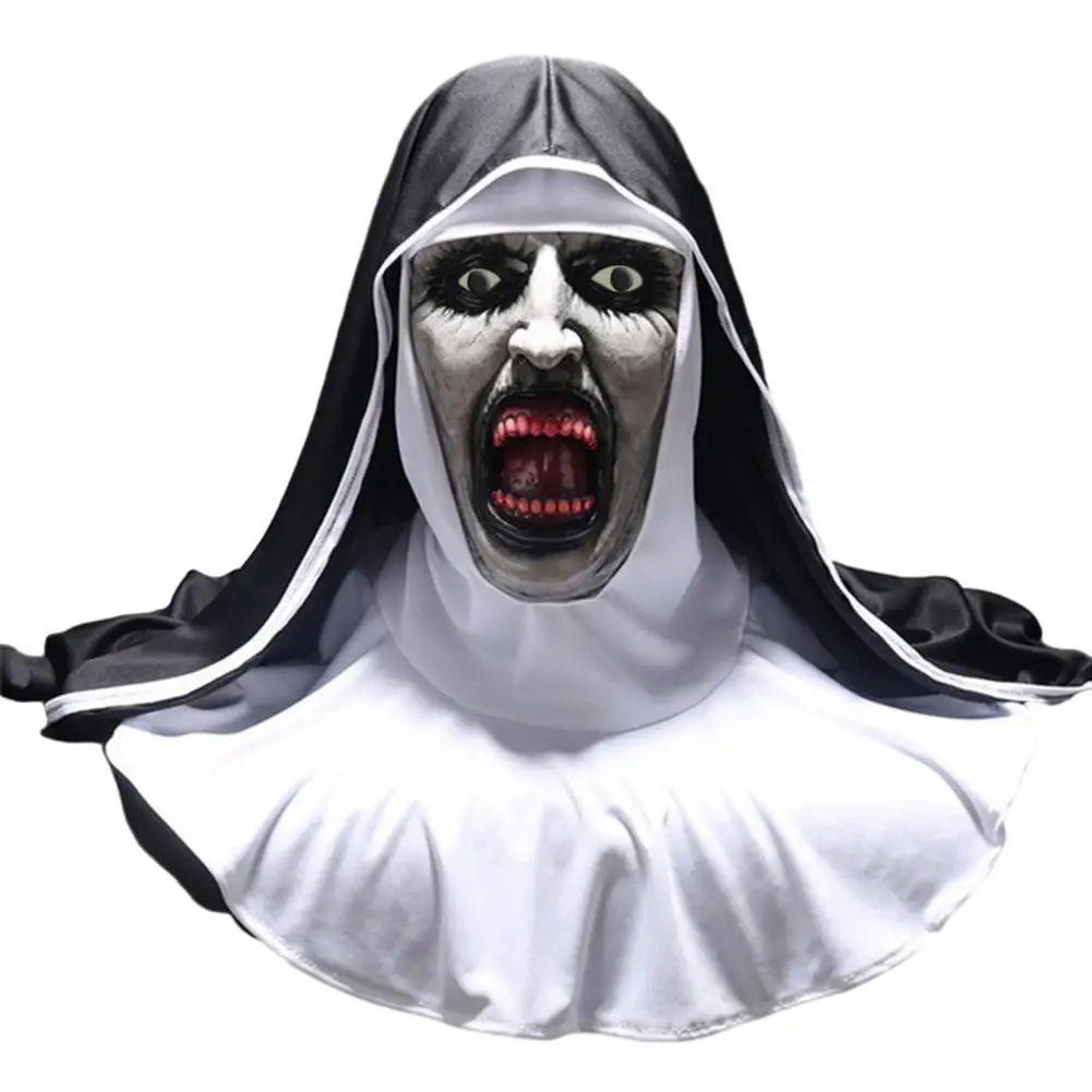 1 Set Halloween Headgear Scary Nun Emulsion Headgear Halloween Thriller Cosplay Costume the Horror Scary Nun Latex Mask Party