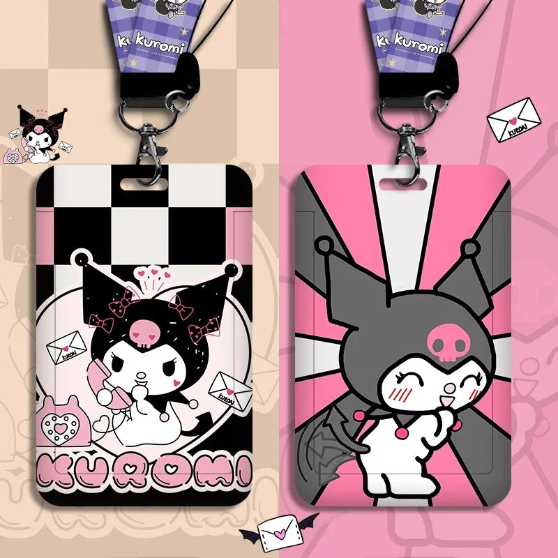 Cute Kuromi ID Badge Card Holder Lanyard Sanrio Girls Door Card Case Neck Strap Credit Card Holder Credentials Accessories Gift