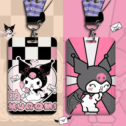 Cute Kuromi ID Badge Card Holder Lanyard Sanrio Girls Door Card Case Neck Strap Credit Card Holder Credentials Accessories Gift