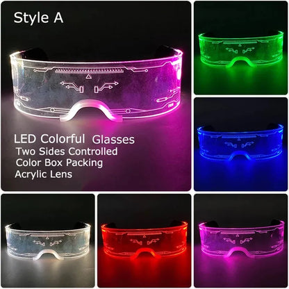Halloween Party Glasses LED Light Up Cyberpunk Glasses Glowing Cool Goggles for Man Women Futuristic Cosplay Bar Party Props
