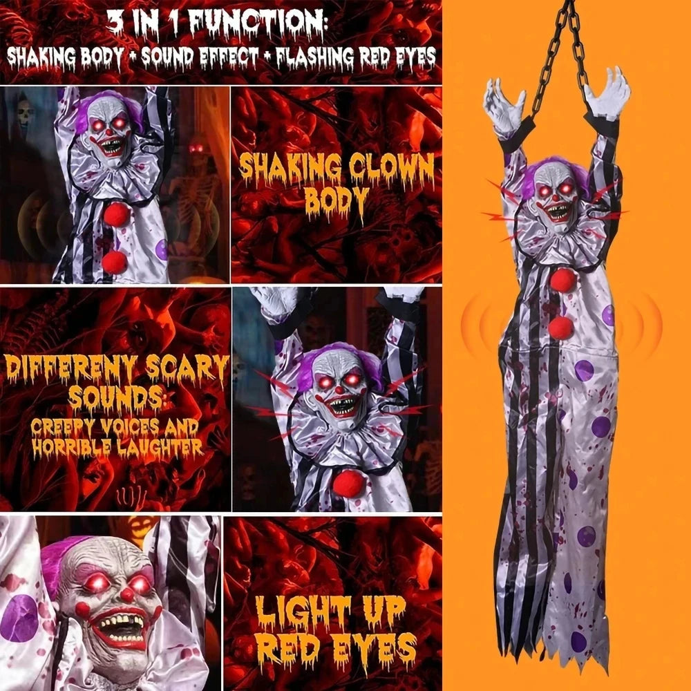 Halloween Decorations Electric Voice-Activated Hanging Ghost Clown Hanging Ghost Haunted House Horror Decoration Props