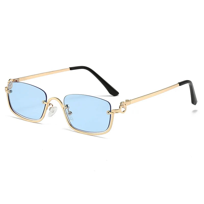 Fashion Small Square Women's Sunglasses Luxury Brand Metal Half Frame Sunglasses Woman Trend 2024 Vintage Black Pink Shades