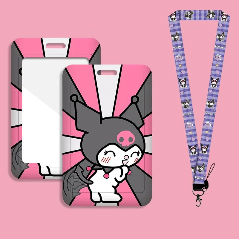 Cute Kuromi ID Badge Card Holder Lanyard Sanrio Girls Door Card Case Neck Strap Credit Card Holder Credentials Accessories Gift