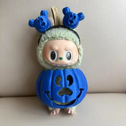 Kawaii 15cm Labubu Doll Clothes – Halloween Pumpkin Dress With Adorable Hand-Carved Headband Cosplay Outfit Gift Accessories