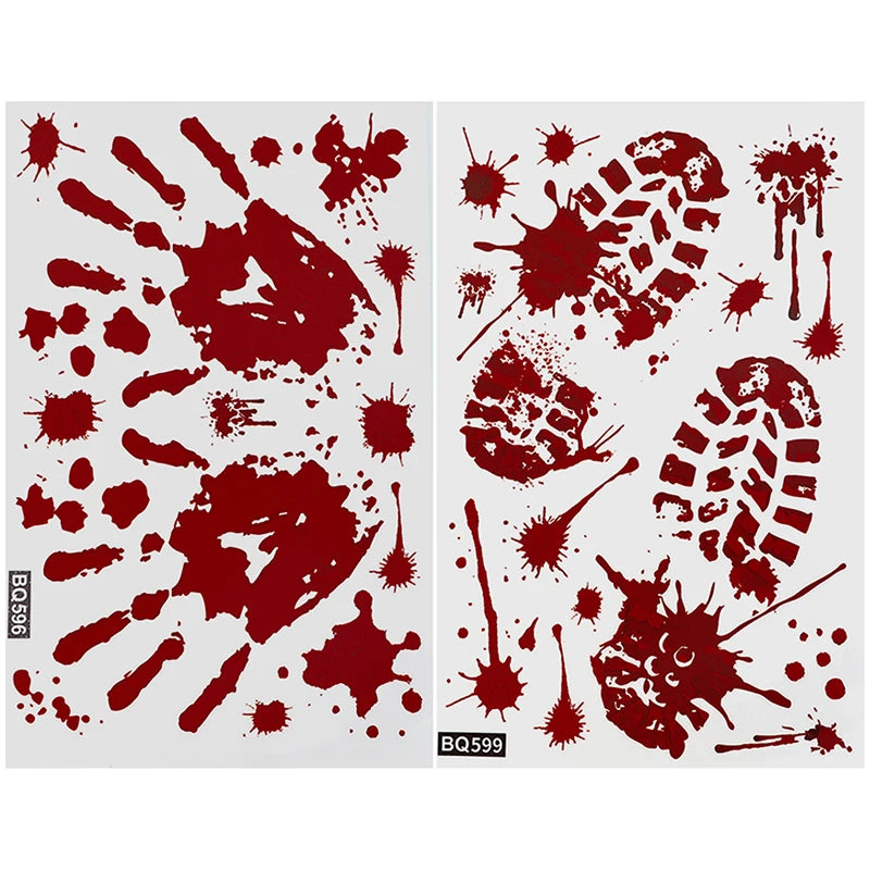 Halloween Decorations Window Stickers Reusable Bloody Handprint Footprint Horror Sticker Scary Realistic Tattoo Stickers Decors