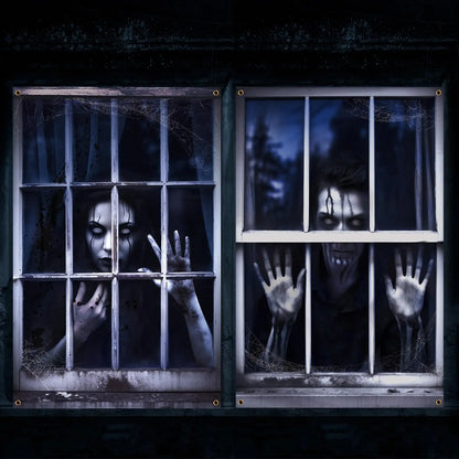 2 Pcs Scary Halloween Curtain Window Silhouette Decoration Blood Halloween Horror Halloween Window Poster