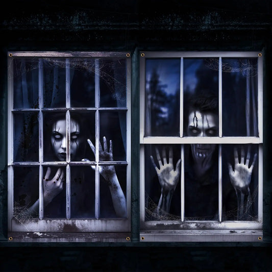 2 Pcs Scary Halloween Curtain Window Silhouette Decoration Blood Halloween Horror Halloween Window Poster