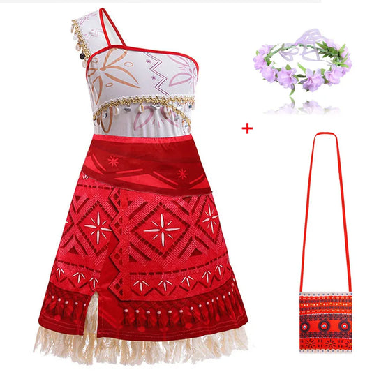New Movies Moana Ocean Adventure Girls Role Play Costume Dress Bag Garlands Outfits Kid Halloween Party Printed Tassels Dress