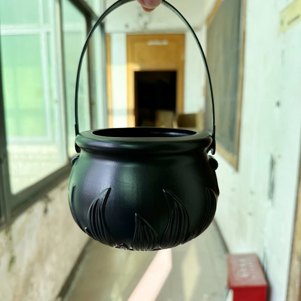 Candy Pot Halloween Flame Stripes Bucket Witch Basket Black Pot Kettle Trick Pumpkin Holder Goodie Photo Costume Decorate ﻿