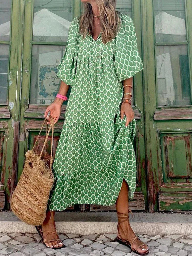 Fashion Women Print Dress Summer Loose Boho Dress Casual Elegant Short Sleeve Beach Party Dresses for Woman Robe Femme 2023 New