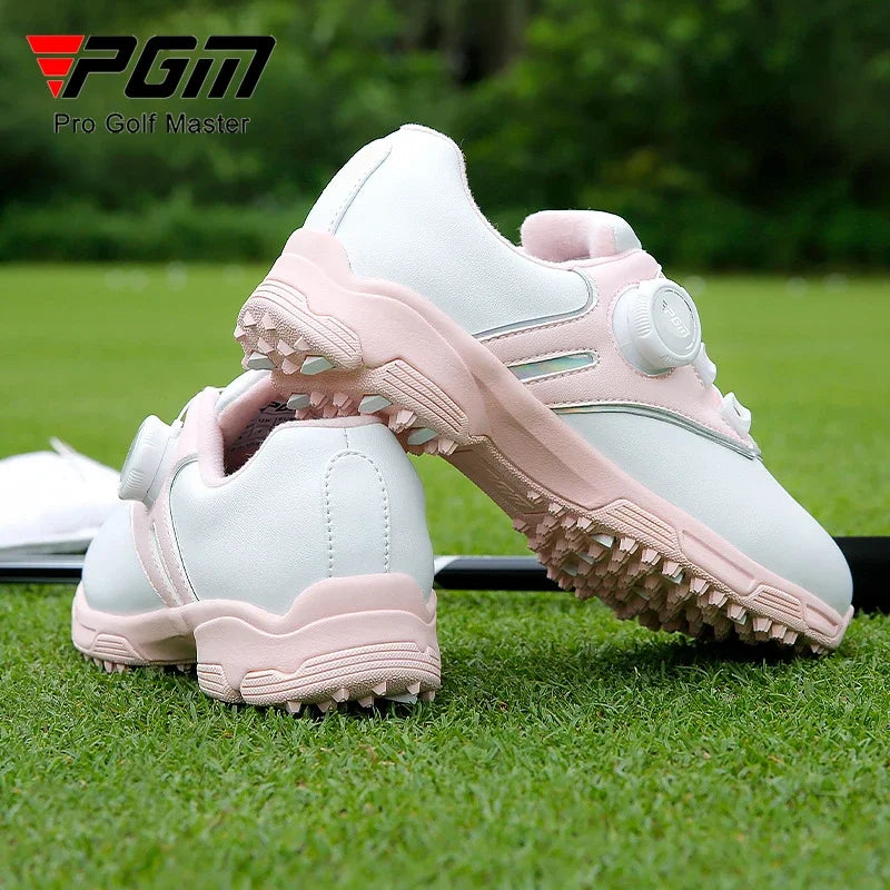 PGM Children Golf Shoes for Girls With Knob Laces Waterproof and Anti Slip Sports Sneakers XZ306