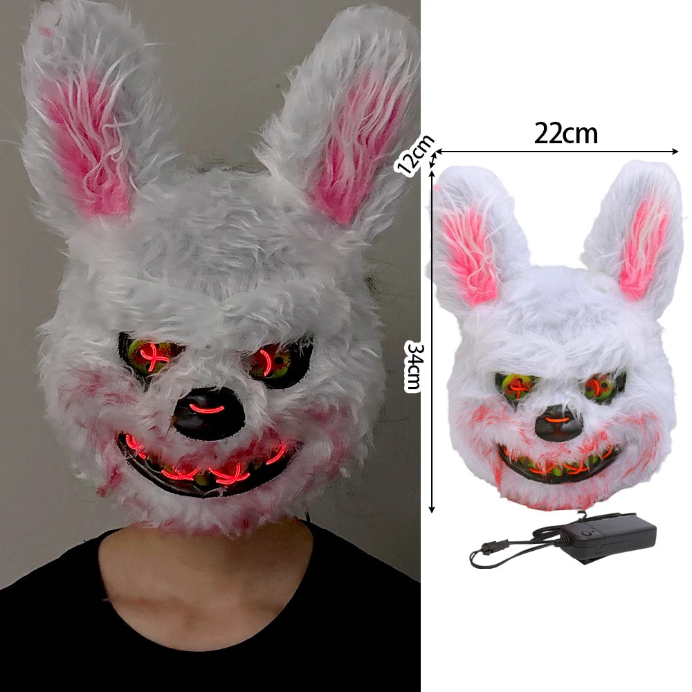 Halloween Plush Luminous Mask Terror Rabbit Bear LED Luminous Mask Plush Rabbit Halloween Party Cosplay Mask Party Photo Prop