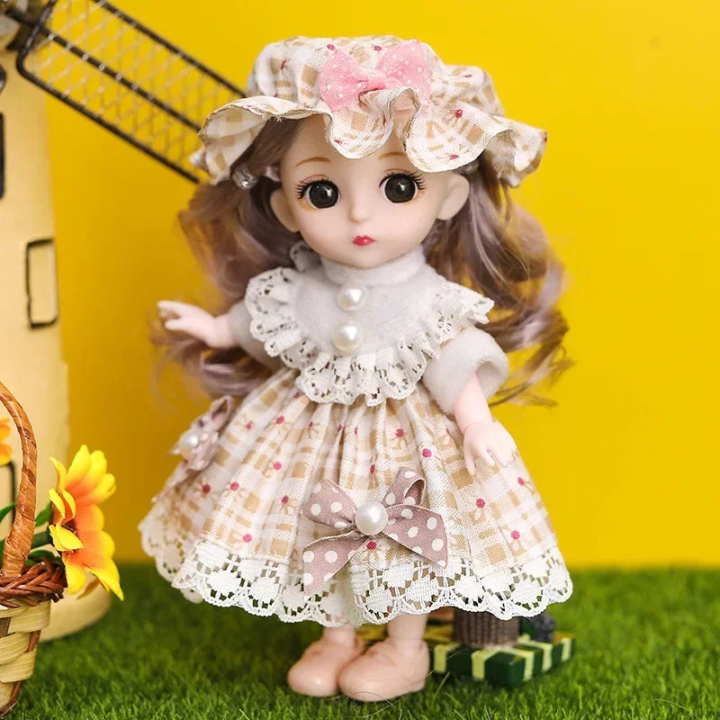 New 16 Cm BJD Mini Doll 13 Movable Joint Girl Baby 3D Big Eyes Beautiful DIY Toy Doll With Clothes Dress Up 1/12 Fashion Doll