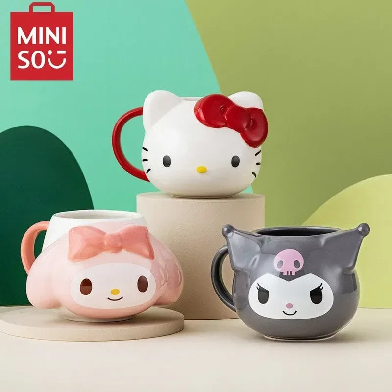 MINISO Sanrio Kuromi Creative Fun Embossed Mug Blanket Bear Yukui Dog Cute Soft Cute Shaped Ceramic Mugs