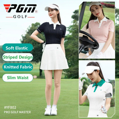 2025 Pgm Golf Women's Short-Sleeved T-Shirt Summer Quick-Dry Elastic Knitted Top Ladies Elegant Polo Shirts Golf Tennis Wear