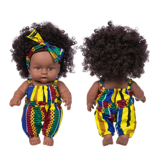 Y1UB African Black Baby Toy With Curly Hair Christmas Simualtion Cartoon for Doll Cute Mini Boys Girls Gift for Children