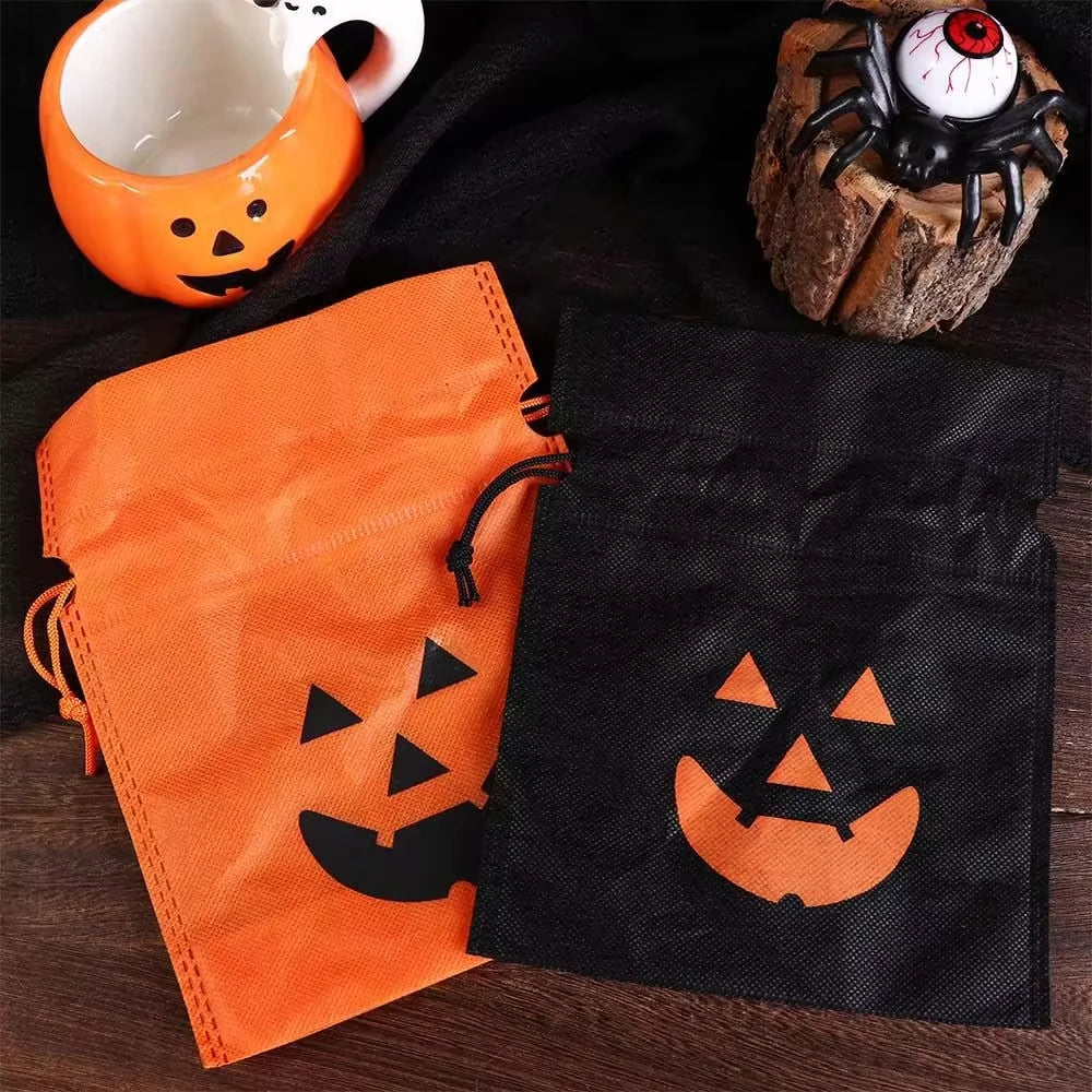 5/10/20 PCS Halloween Pumpkin Candy Bag Non-Woven Fabric Drawstring Storage Bags Gift Packaging Pouch Party Supplies Kid Favor