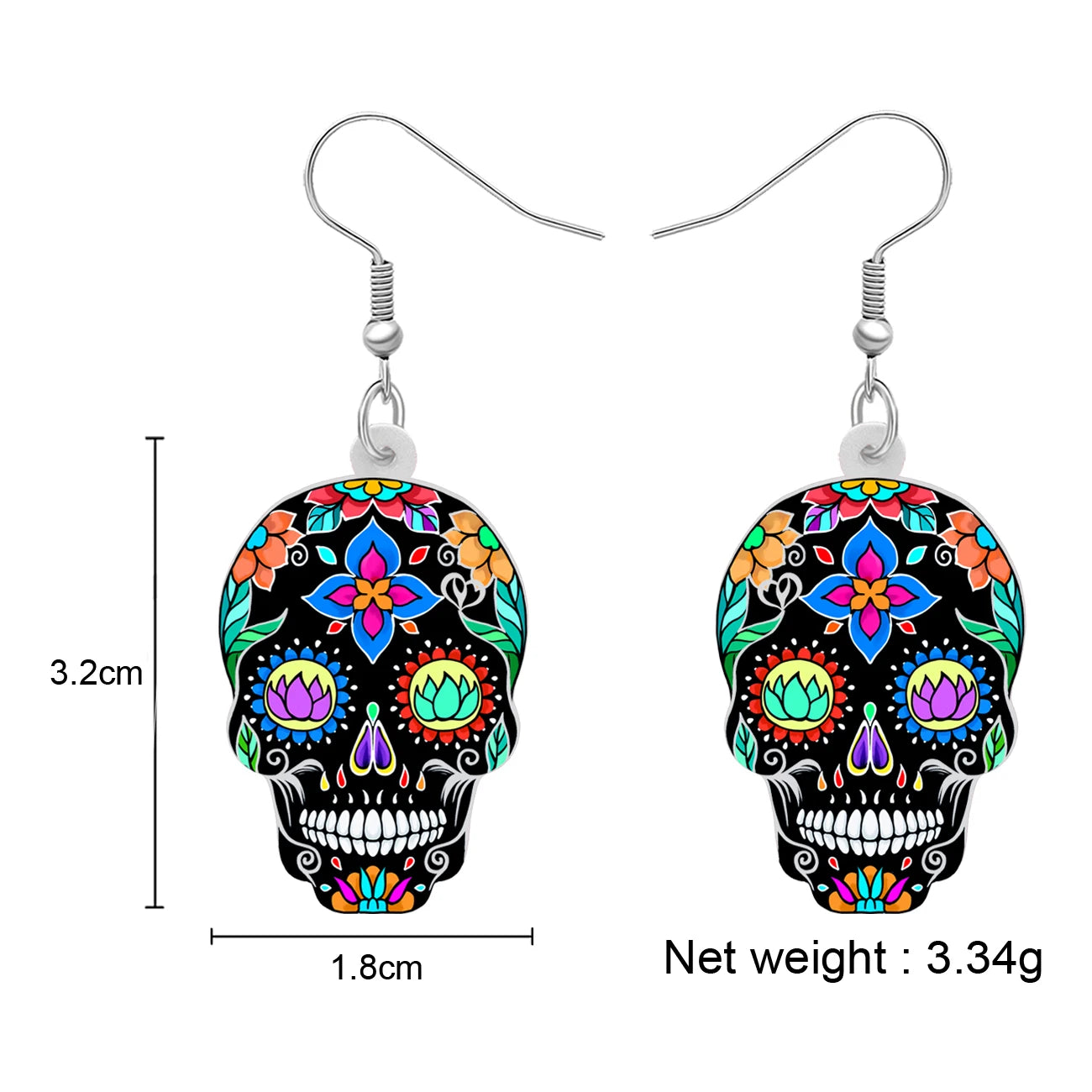 BONSNY Acrylic Halloween Decorations Floral Sugar Skull Skeleton Earrings Drop Dangle for Women Girls Teens Novelty Punk Gifts