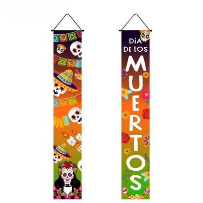 Halloween Hanging Door Curtain Skeleton Banner Happy Halloween Party Porch Sign for Home Party Decor Halloween Decorations 2025
