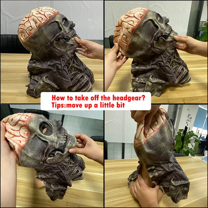 Full Head Skeleton Headgear Halloween Scary Mask Head Realistic Latex Mask for Cosplay Horror Party Costume Haunted House Props