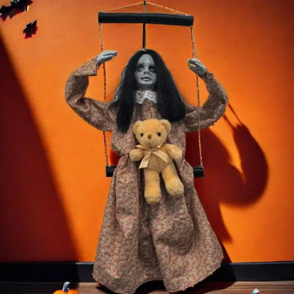 K43D Scary Halloween Decorations Sound Activated Swinging Ghostly Doll With Light Up Eye for Garden Yard Indoor and Outdoor
