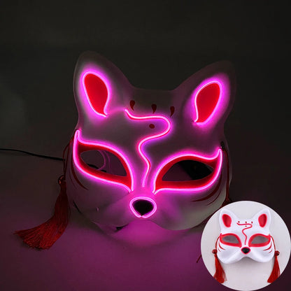 Halloween Luminous Japanese Neon Light Fox Mask LED Light Up Cosplay Mask Flashing in Dark Masquerade Dance Party Mask Costume