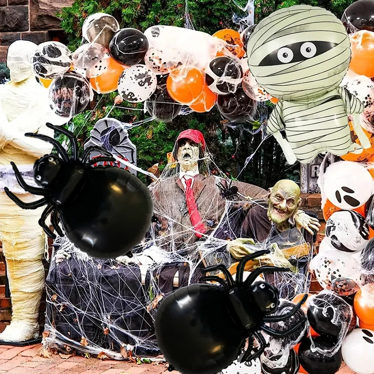 3pcs Mummy Spider Halloween Foil Balloons, Suitable for Halloween Parties, Scary Mummy Horror Spider Theme Decoration Supplies