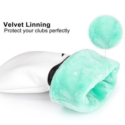 White Premium Leather Birdie Golf Head Cover Elegant EmbroideryHigh Quality Golf Club Driver Head Covers Fariway Wood CoversHybr