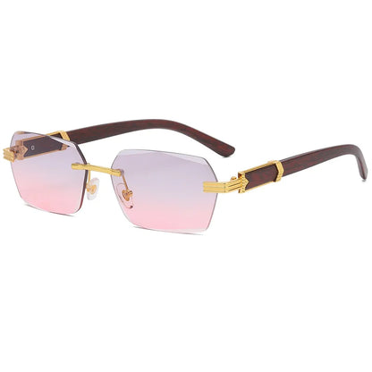 Luxury Rimless Square Sunglasses Man Brand Designer Frameless Gradient Sun Glasses Woman Fashion Vintage Wooden Oculos De Sol