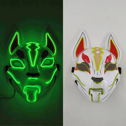 Glowing  Demon Slayer Mask Cosplay Japanese Cartoon Neon Light Samurai Mascara Luminous Led Fox Mask for Halloween Christmas