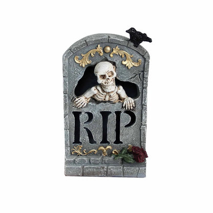 Halloween Tombstone Decoration With LED Lights Spooky Tombstone Statue Skeleton Ghost Skull Tombstone Miniature Figurines
