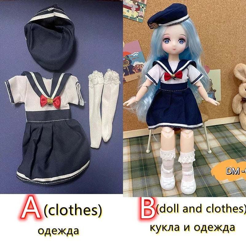 Fashion 30cm BJD Doll Anime Face Two-Dimensional Princess Doll (B) or Dress Up Clothes (A) Accessories Kids Girls Doll Toy Gift