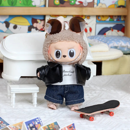 17cm Labubu Dolls Clothing Outfit Accessories Plush Doll's Clothes for Sitting Party Leather Jacket T-Shirt Pants Dress EJ14B
