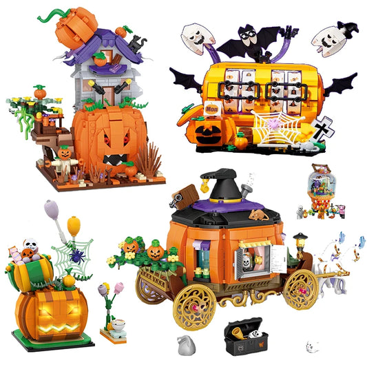 Halloween Creative Building Blocks Set MOC Halloween Hut Pumpkin Lantern Pumpkin House Decoration Assemble Bricks Kit Toys Gifts