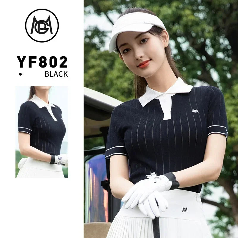 2025 Pgm Golf Women's Short-Sleeved T-Shirt Summer Quick-Dry Elastic Knitted Top Ladies Elegant Polo Shirts Golf Tennis Wear