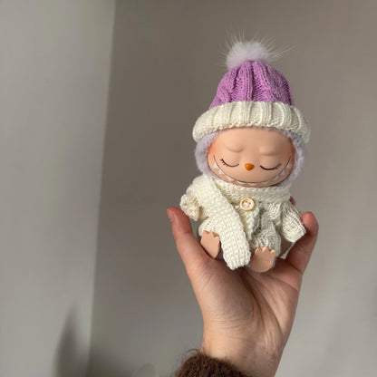 17cm Labubu Doll Clothes  Macaron Labubu Christmas Costumes Set V1 V2 Winter Christmas Sweater Scarf Set Clothing ﻿