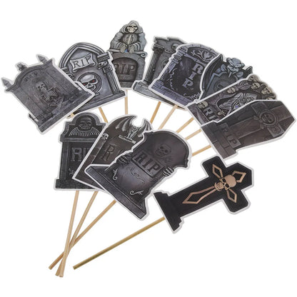 12pcs Tombstone Halloween Picks Halloween Party Cake Tombstones Decorations Tombstones Cupcake Picks Graveyard Cake Picks