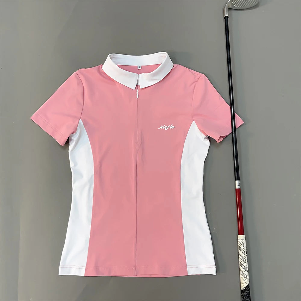 Women's Golf Wear Summer Short-Sleeved T-Shirt Fashion Elastic Slim-Fit Perspiration Breathable High Quality Outdoor Sports Suit