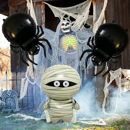 3pcs Mummy Spider Halloween Foil Balloons, Suitable for Halloween Parties, Scary Mummy Horror Spider Theme Decoration Supplies