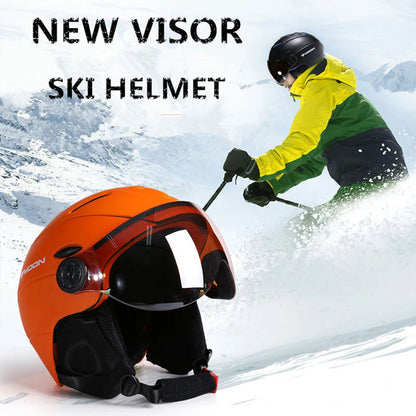 MOON Professional Half-Covered Ski Helmet Integrally-Molded Sports Man Women Snow Skiing Snowboard Helmets With Goggles Cover