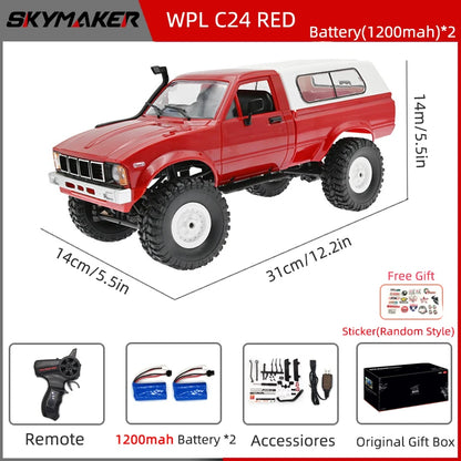 WPL C24-1 Full Scale RC Car 1:16 2.4G 4WD Rock Crawler Electric Buggy Climbing Truck LED Light On-Road 1/16 for Kids Gifts Toys