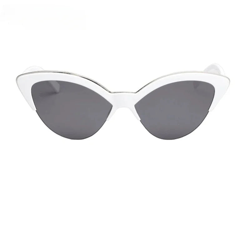 Vintage White Cat Eye Sun Glasses for Women Vintage New Fashion Small Half Frame Eyewear Trending Travel Sexy Woman Sunglasses