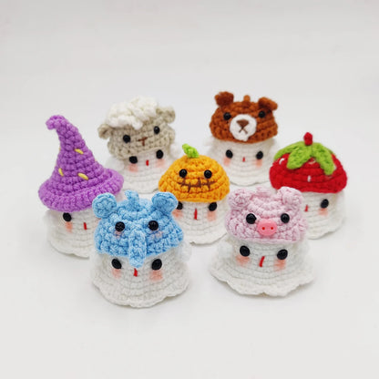 Halloween Home Decoration Handmade Knitted Witch Ghost Doll Ornament  Cute Pumpkin Ghost Keychain for Bag Pendant Christmas Gift