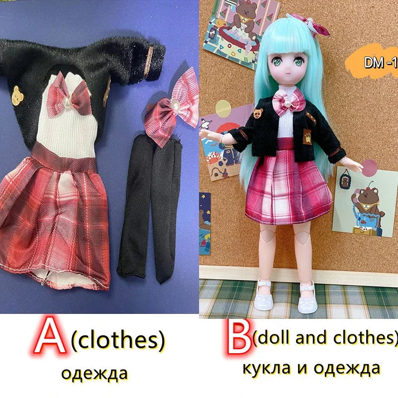 Fashion 30cm BJD Doll Anime Face Two-Dimensional Princess Doll (B) or Dress Up Clothes (A) Accessories Kids Girls Doll Toy Gift