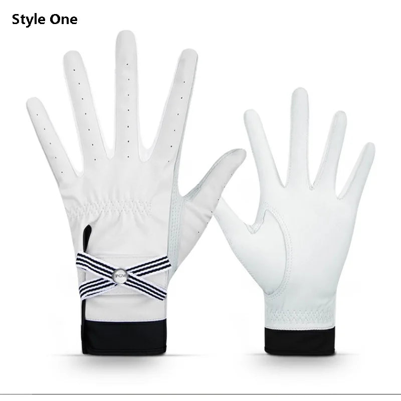 PGM 1 Pair Women Lambskin Leather Golf Gloves With Mark Ladies Breathable Open Finger Mittens Right and Left Hand Sport Gloves